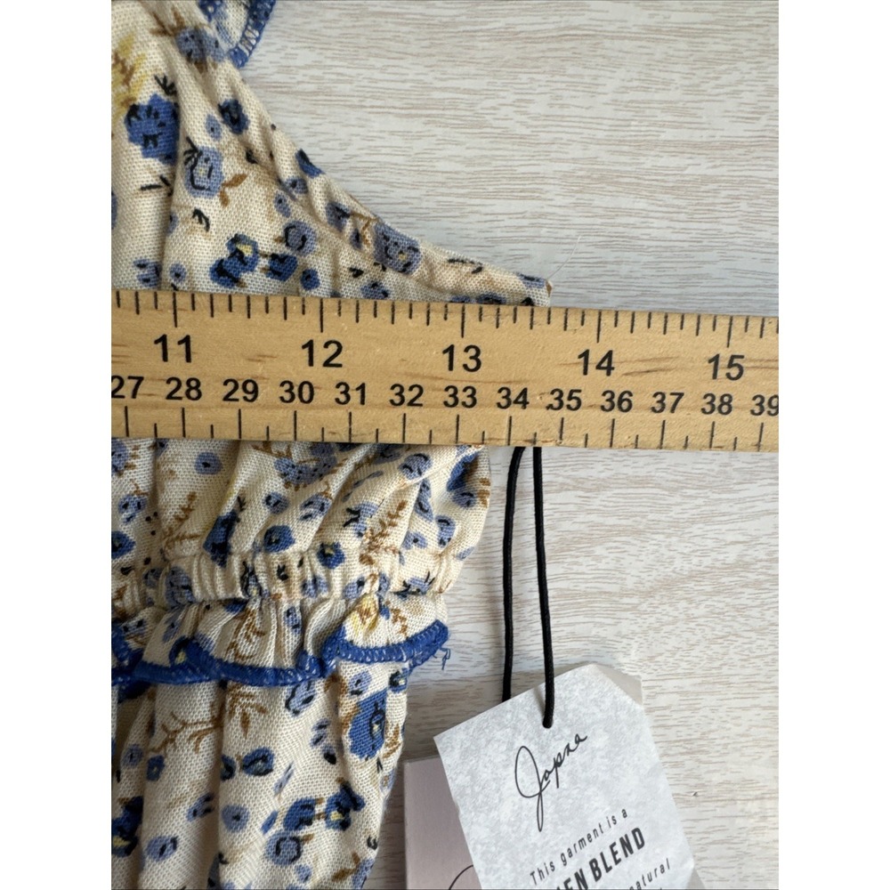NWT JAPNA linen blend blue and white floral babydoll mini dress Sz XS - Picture 5 of 10